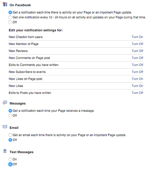 paramètres de notification des pages Facebook sur le bureau