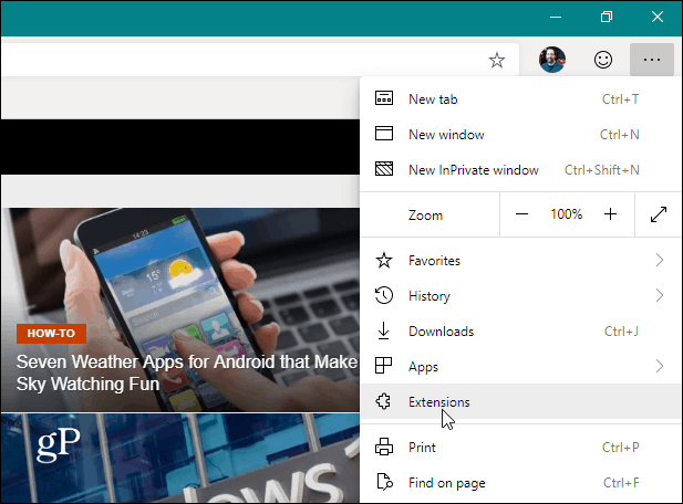 Menu Chromium Edge