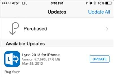 Mise à jour de Lync pour iPhone