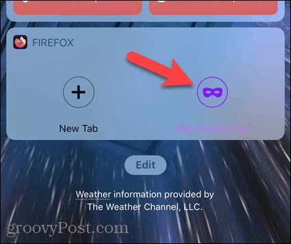 Appuyez sur Nouvel onglet privé sur le widget Firefox dans iOS