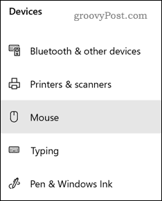 Option des paramètres de la souris Windows
