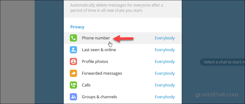 Paramètre de confidentialité du numéro de téléphone dans l'application de bureau Telegram