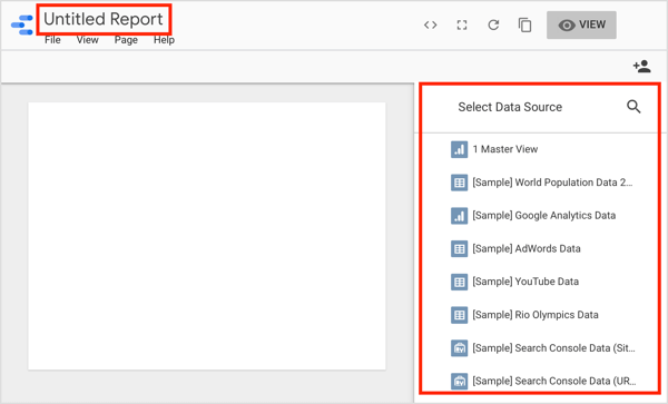 Sélectionnez une source de données et ajoutez un nom à votre rapport.