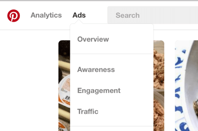 Vous pouvez trouver la section Pinterest Ads dans la barre de navigation en haut à gauche.