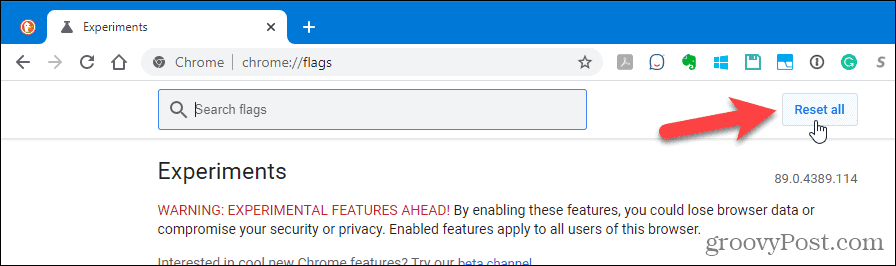 Cliquez sur Tout réinitialiser sur la page des paramètres avancés de Chrome