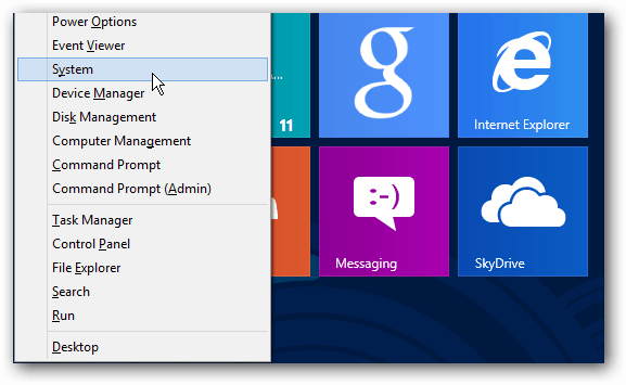 Menu utilisateur avancé de Windows 8