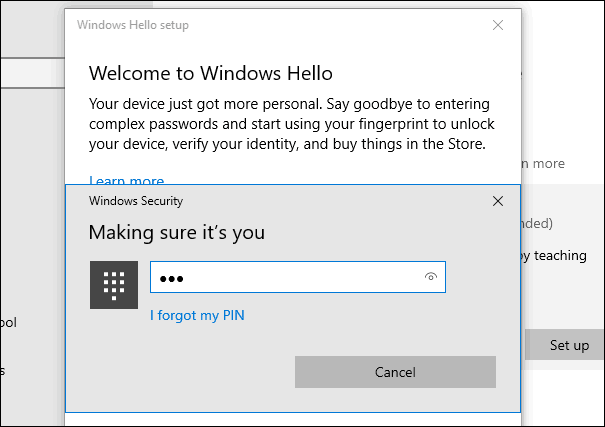 Empreinte digitale Windows Hello à 2 broches