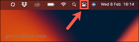 icône du centre de contrôle dans la barre d'outils mac