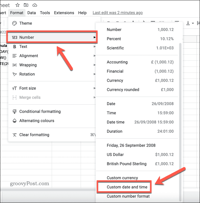 Définir un format de date et d'heure personnalisé dans Google Sheets