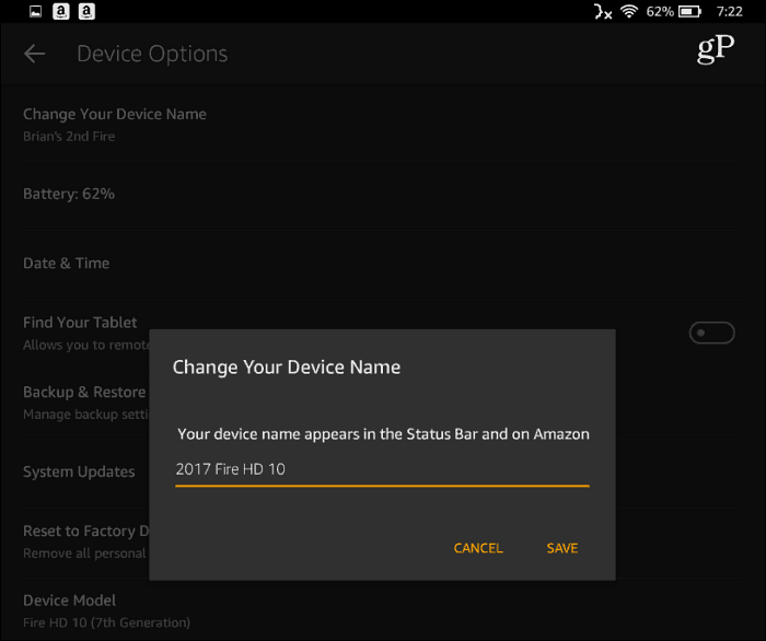 Changer le nom de Fire HD 10