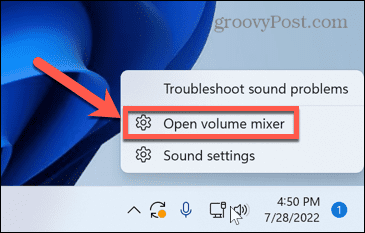 mélangeur de volume Windows ouvert