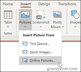 Insertion d'une image à partir d'une source en ligne dans PowerPoint