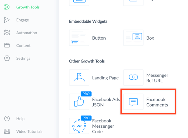 Choisissez l'outil de croissance des commentaires Facebook.