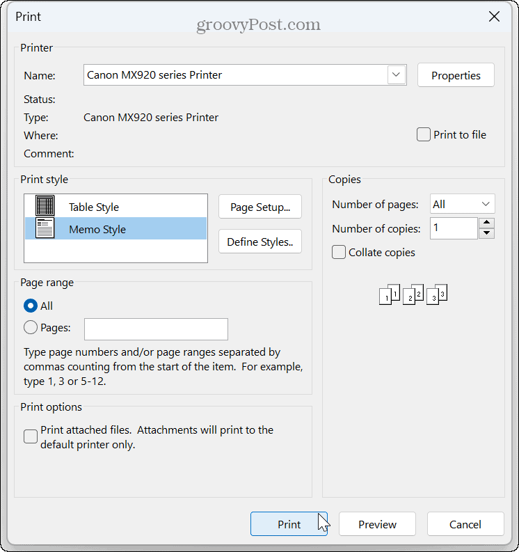 Imprimer un e-mail depuis Outlook