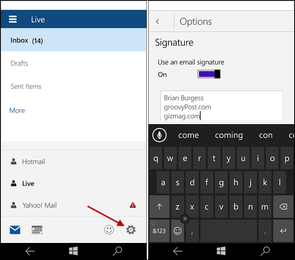 Windows 10 Mobile: modifier la signature de messagerie Outlook
