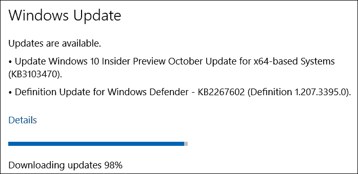 Mise à jour d'octobre de Windows 10 Preview