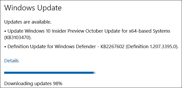 Mise à jour d'octobre (KB3103470) pour Windows 10 Insider Preview