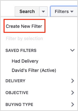 gestionnaire d'annonces facebook créer un nouveau filtre
