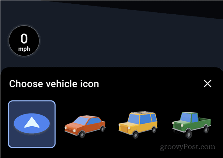 Choix du symbole de voiture Google Maps
