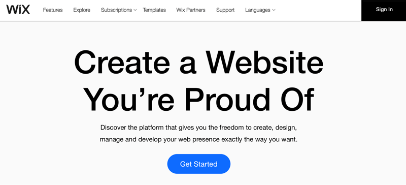 Titre de Wix.com 'Créez un site Web dont vous êtes fier'