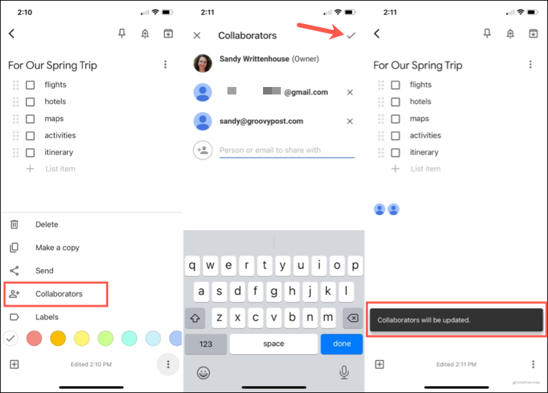 Ajouter un collaborateur pour partager des notes dans Google Keep Mobile
