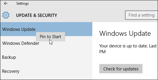 Épingler Windows Update