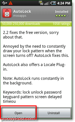 ouvrez l'application Android Autolock