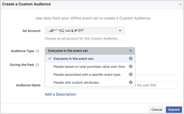 Facebook crée une audience personnalisée à partir d'un événement hors ligne