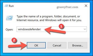 Ouverture de la sécurité Windows à l'aide de Exécuter sous Windows