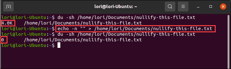 Utilisation de la commande echo avec une sortie nulle sous Linux