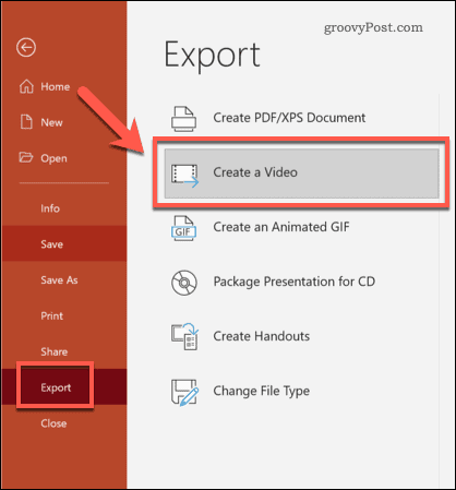Exportation de PowerPoint en vidéo sous Windows