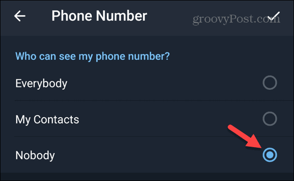 Personne ne peut voir mon numéro de téléphone sur Telegram sur Android