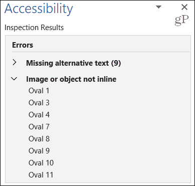 Erreurs du vérificateur d'accessibilité Microsoft Office