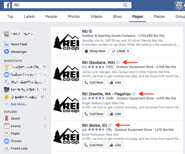 Les entreprises locales vérifiées sur Facebook reçoivent un badge de vérification gris à côté de leur nom dans les résultats de recherche et sur leur page.