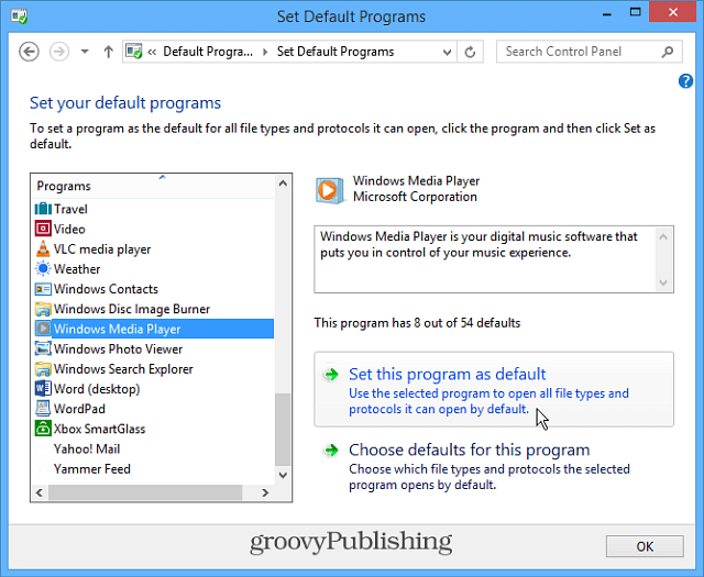 Faites de Windows Media Player votre logiciel par défaut sous Windows 8