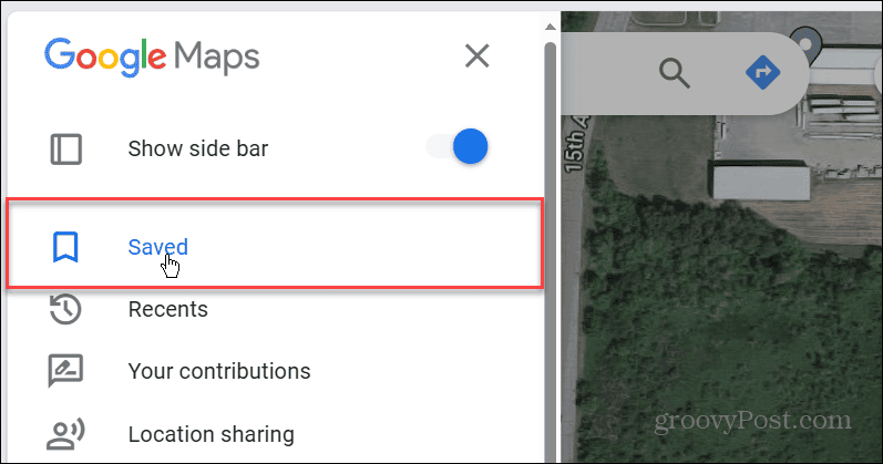 menu Google Maps enregistré
