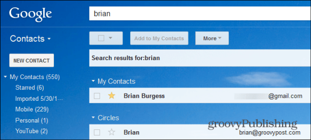 Recherche de contacts étoiles Gmail