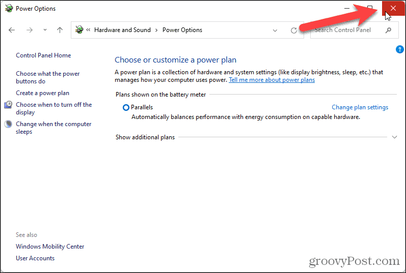 Fermez l'écran Options d'alimentation dans le Panneau de configuration de Windows 11
