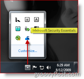 Icône / lancement de la barre des tâches de Microsoft Security Essentials