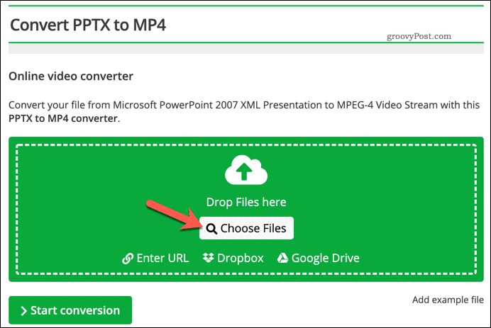 Téléchargement d'un fichier pour la conversion de PPTX en vidéo en ligne