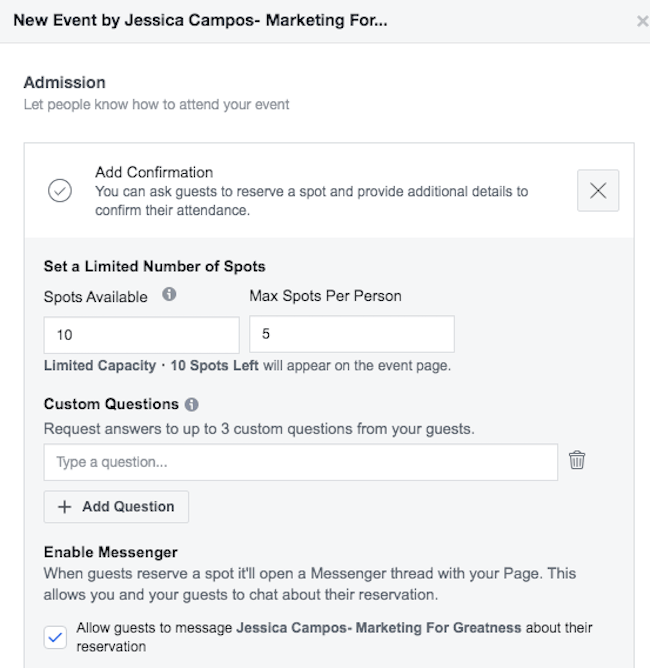 Activer l'option Messenger pour l'événement Facebook