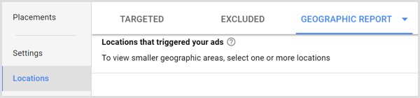 Onglet de rapport géographique Google Adwords