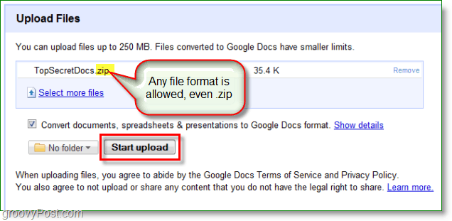 Capture d'écran de Google Docs - téléchargement d'un zip