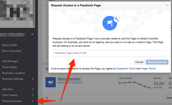 facebook demande l'accès à la page