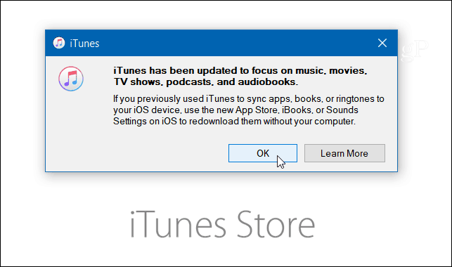 Message iTunes mis à jour