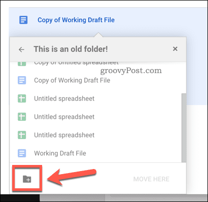 Création d'un nouveau dossier dans lequel déplacer des fichiers dans Google Drive
