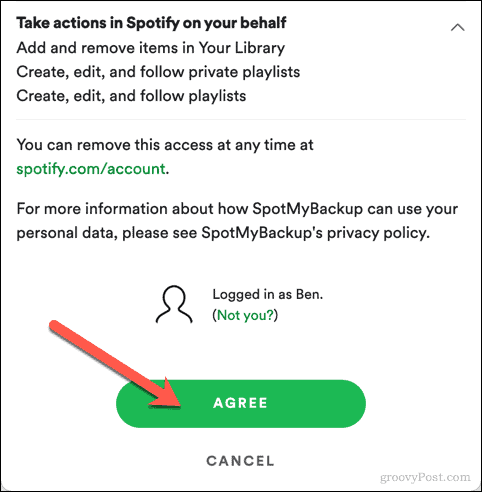 Approuver l'accès de SpotMyBackup à Spotify