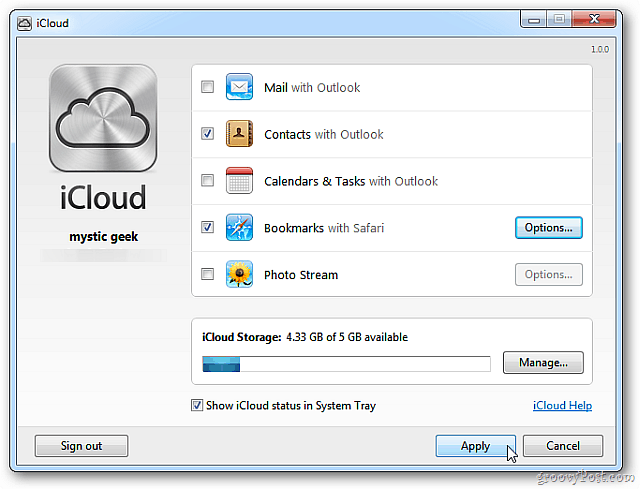 Panneau de configuration iCloud