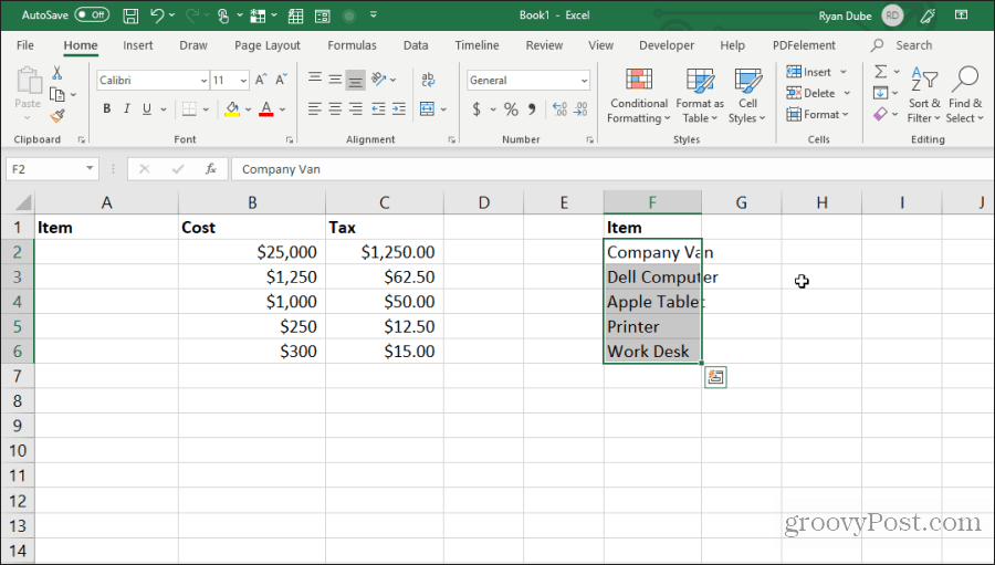 déplacer des cellules dans Excel