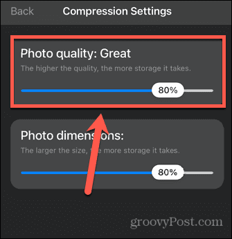 compresser les paramètres de qualité de l'application de photos